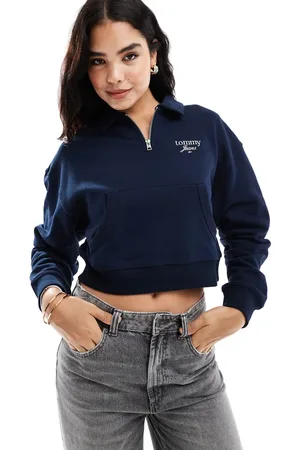 Tommy Hilfiger Marineblå sweatshirt med firkantet pasform og kort lynlås