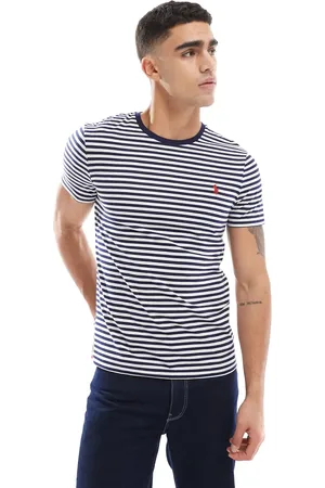 Ralph Lauren T-shirt med marineblå og hvide striber samt ikonlogo