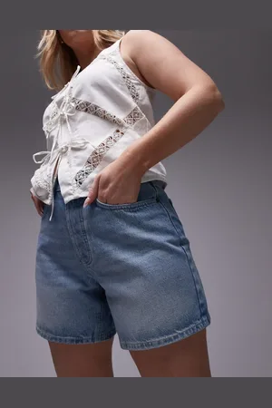 Topshop Editor - Afblegede shorts i denim-Blå