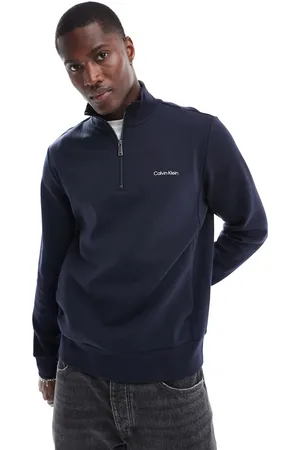 Calvin Klein Marineblå sweatshirt i repreve med mikrologo og kort lynlås