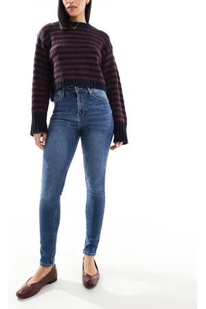 Bershka Mørkeblå skinny-jeans med høj talje