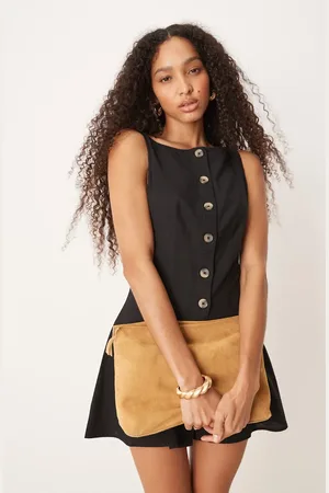 ASOS Vest-minikjole med bred halsudskæring og knapper-Ingen farve