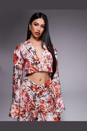 ASOS Cropped og skræddersyet blazer i hørlook med blomstermønster som tapetprint - Del af sæt