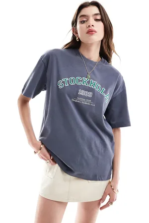 Cotton On Cotton On - Oversized T-shirt i forvasket marineblå med Stockholm-print