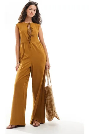 ASOS Brunt jumpsuit med vide ben og bindebånd foran-Rød