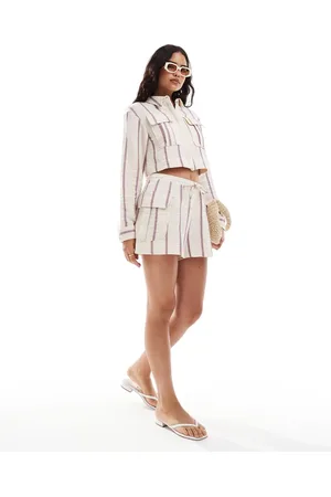ASOS Utility-shorts med lilla striber i hørlook - Del af sæt-Multifarvet
