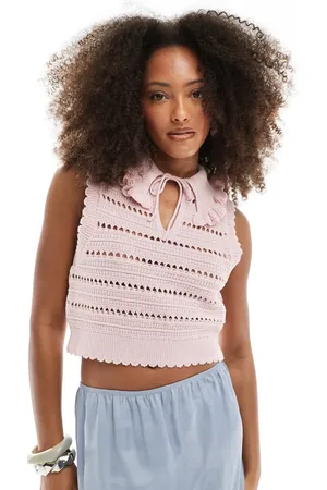 Miss Selfridge Strikket og lyserød tanktop med sløjfedetalje