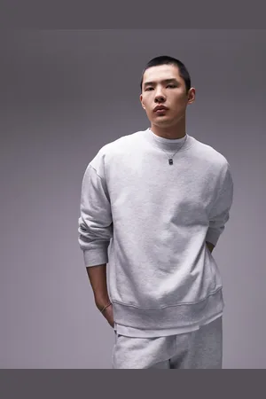 Topman Oversized sweatshirt med rund hals i meleret lysegrå