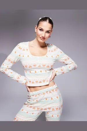 ASOS Mix og match - Langærmet pyjamastop med hårelastik og islandsk print