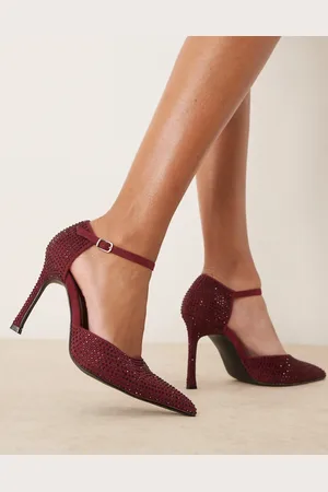 Glamorous Bærrøde pumps med høj hæl og spids snude samt udsmykning