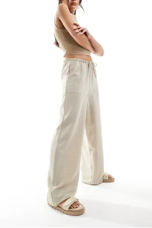 VERO MODA Beige pull on-bukser med vidde og bindebånd i taljen-Neutral