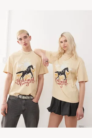 Reclaimed Unisex - Lysegul oversized T-shirt med western-hesteprint-Neutral