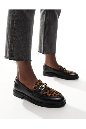 Aldo Bissom - Loafers i sort læder med leopardmønster