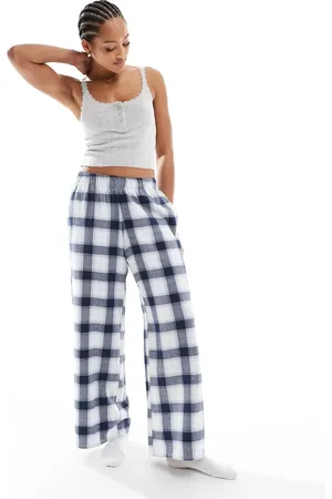 Hollister Blå posede pyjamasbukser med mellemhøj talje og tern i flonel
