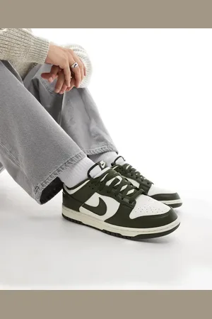 Nike Dunk Low Retro - Cremefarvede og kakigrønne sneakers-Hvid