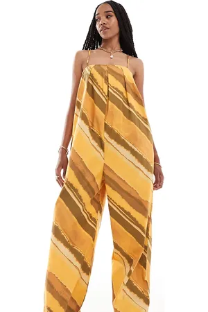 ASOS Tall - Orange jumpsuit med firkantet hals, vide ben, plisseringer og striber-Multifarvet