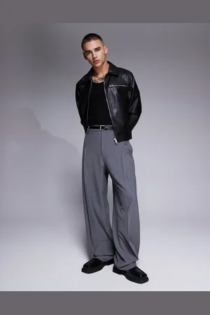 ASOS Grå elegante bukser med vide ben og plisseringer foran