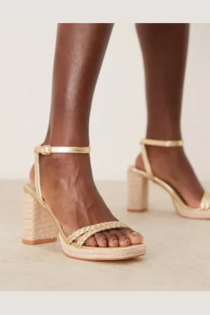 Glamorous Flettede og guldfarvede espadriller med hæl