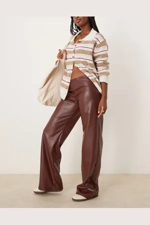Miss Selfridge Brune bukser i læderlook med brede ben