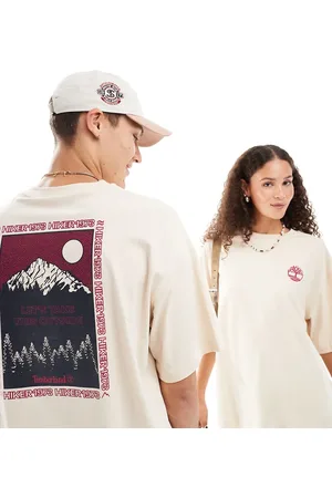 Timberland Beige oversized T-shirt med bjerggrafik - Kun hos ASOS-Hvid
