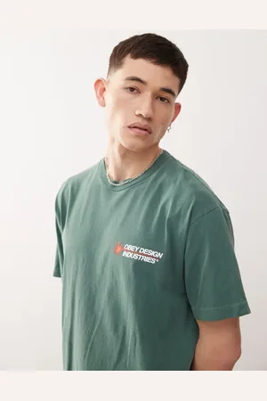 Obey Pigmenteret mørkegrøn T-shirt med 