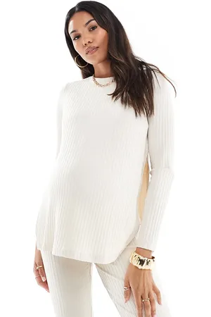 Mama;licious Mamalicious Maternity - Cremehvid top med lange ærmer i ribstrikket jersey - Del af sæt