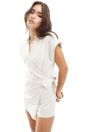 Pimkie Skort-playsuit med slå-om-bindedetalje i siden i hørblanding-Neutral