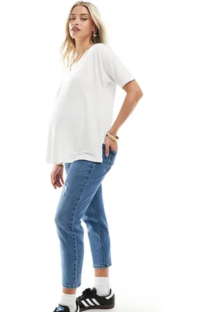ONLY Højtaljede mom-jeans med flænger i lyseblå