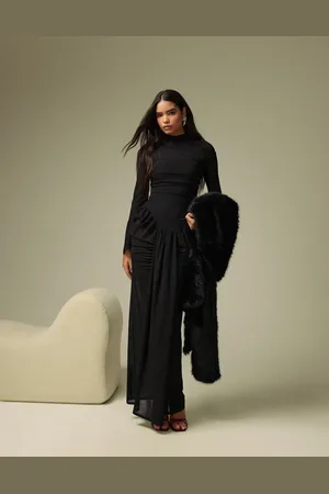 ASOS Maxikjole med bodystocking, høj hals, markante rynker og stretch i chiffon