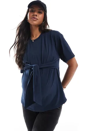 Mama;licious Mamalicious Maternity - Marineblå T-shirt med bindebånd foran