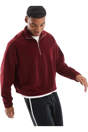 ASOS Bordeauxrød og oversized sweatshirt i fleece med kvart lynlås