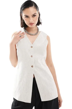 ASOS Longline-vest i cremefarve med striber-Multifarvet