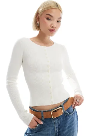 Stradivarius Hvid figursyet cardigan i ribstrik-Neutral