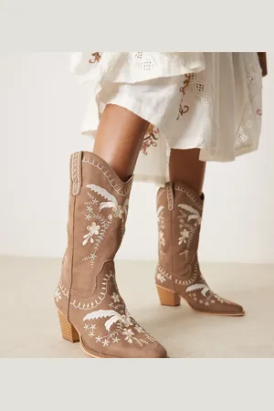 Glamorous Brune og knælange cowboystøvler med broderi