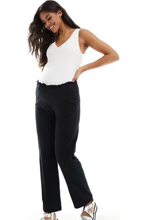 Mama;licious Mamalicious Maternity - Lette sorte sommerbukser med taljekant under maven og brede ben