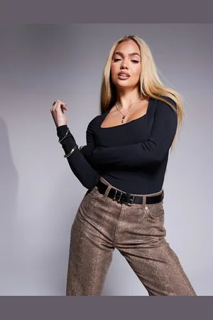 ASOS Stram bodystocking med firkantet hals og lange ærmer