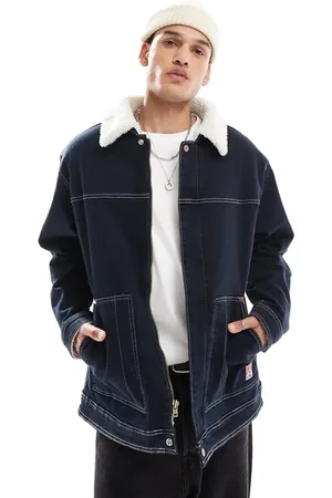 Wrangler Casey Jones - Workwear - Arbejdsjakke i denim i mørk vask med sherpa-for i imiteret lammeskind-Marineblå