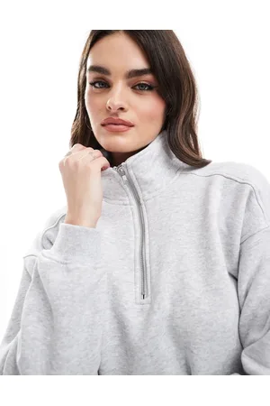 Cotton On Cotton On - Gråmeleret klassisk oversized sweatshirt med halv lynlås i blød fleece - Del af sæt
