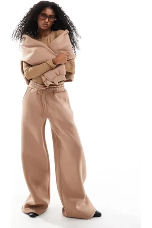 Miss Selfridge Mokkabrune kraftige joggingbukser med fleece-for og vide ben - Del af sæt