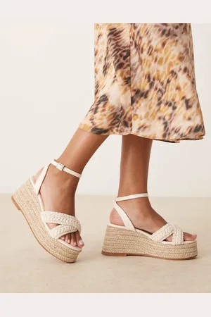 Glamorous Espadrille-sandaler med plateauhæl i beige hæklet materiale-Neutral