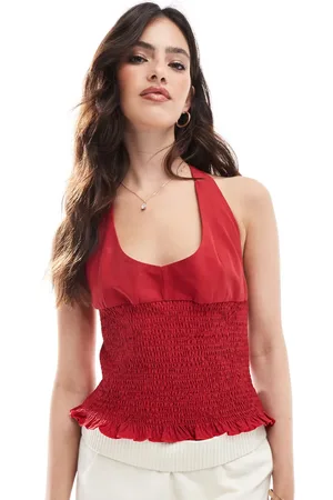 ASOS Halterneck-top i poplin med smocksyninger