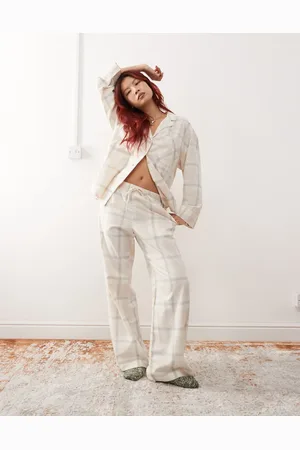Monki Pyjamasbukser i flonel med tonede tern - Del af sæt-Neutral