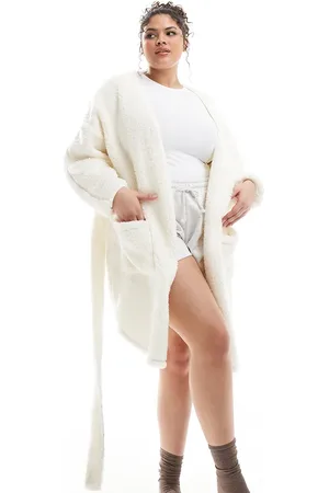 ASOS ASOS DESIGN Curve - Cremehvid cardigan-badekåbe i blødt fleece