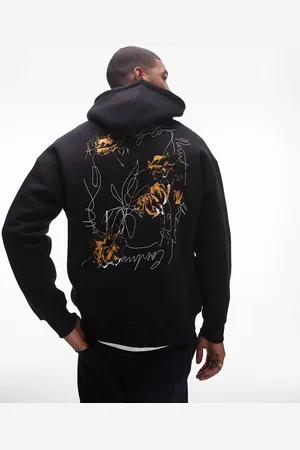 Topman Oversized hættetrøje med rosentegninger foran og bagpå