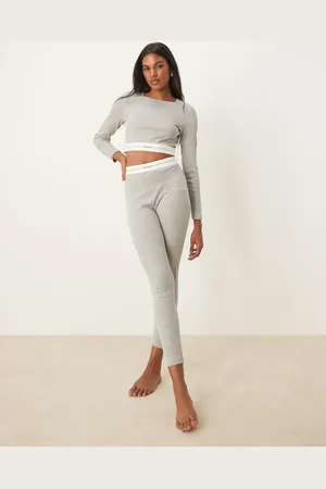 Calvin Klein Modern - Grå ribstrikkede lounge-leggings med logo-taljebånd