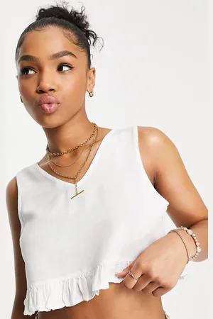 Pieces® Croptop med flæsekanter - Del af sæt