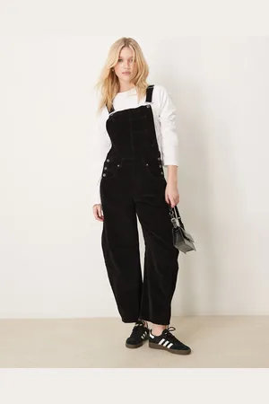 Free People Sorte og afslappede overalls i jernbanefløjl