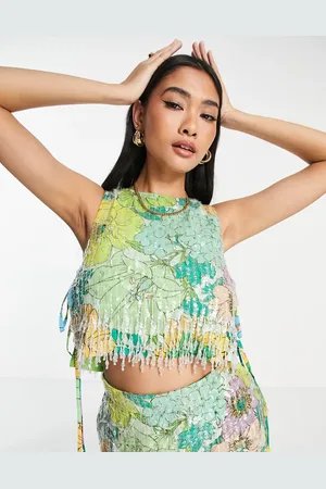 ASOS Blomstret croptop med pailletter og frynser