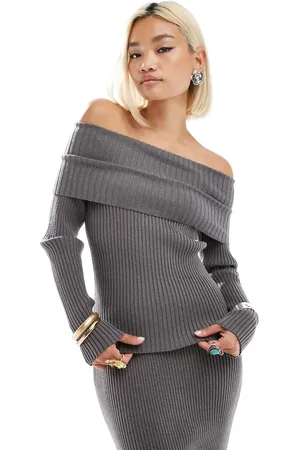 Glamorous Ribstrikket offshoulder-trøje - Del af sæt