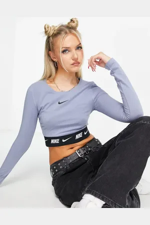 Nike Skifergrå, langærmet crotop med swoosh-bånd